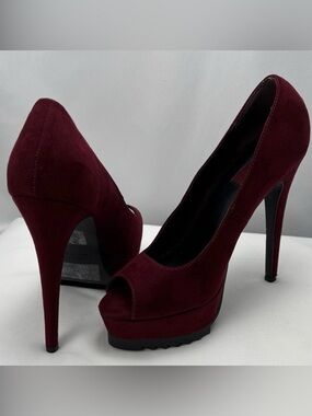 Forever 21 Burgundy Faux Suede Peep-Toe Pump W Sz8 #0244b